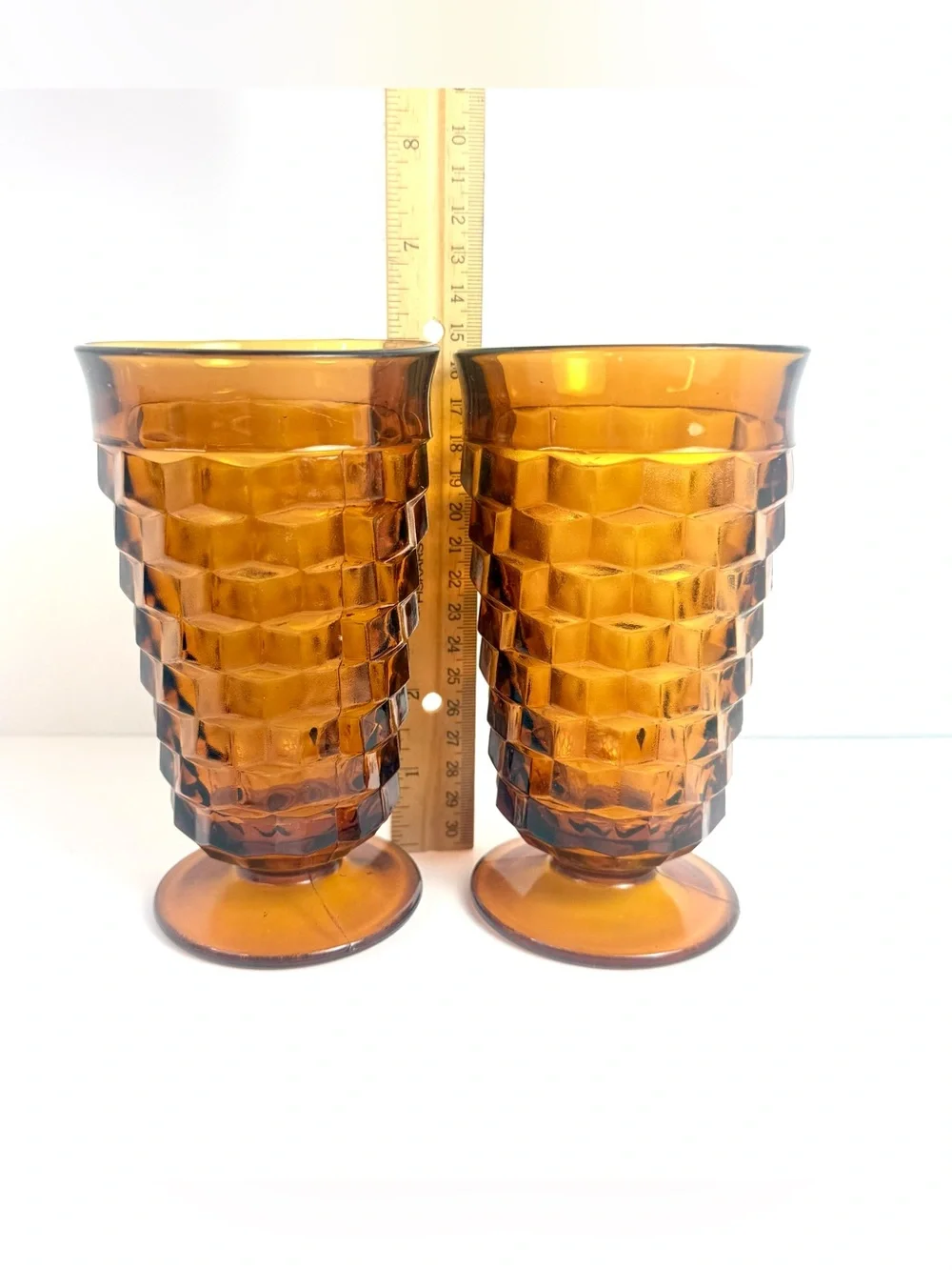 Vintage Mid-Century Modern Indiana Glass Amber Whitehall Goblets 6”  Set of Z